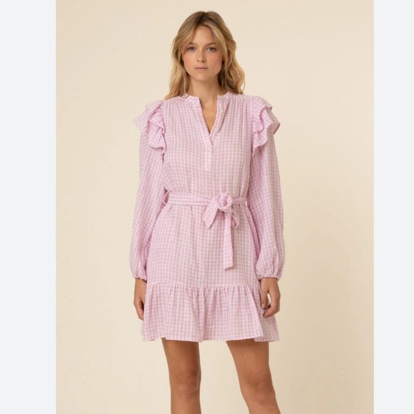 Frnch Paris Dresses & Skirts - FRNCH Lavender Picnic Check Frill Balloon Sleeve Belted Mini Dress Size Medium